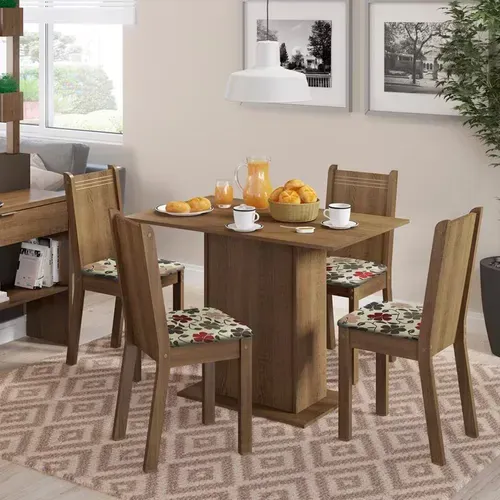 Conjunto Sala De Jantar Lexy Madesa Mesa Tampo De Madeira Com 4 Cadeiras - Marrom